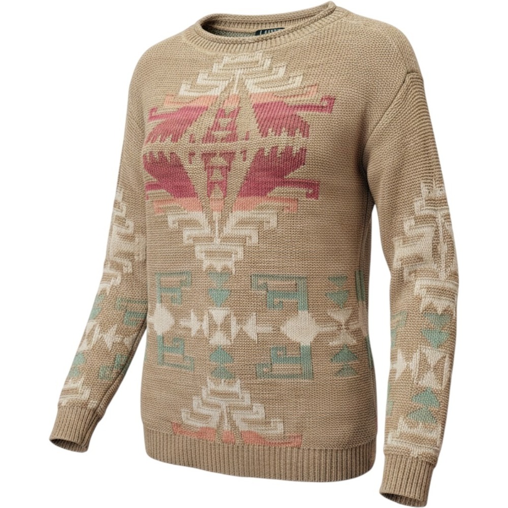 Lauren Ralph Lauren Sweater Womens S Geometric Southwestern Knit Linen Crewneck